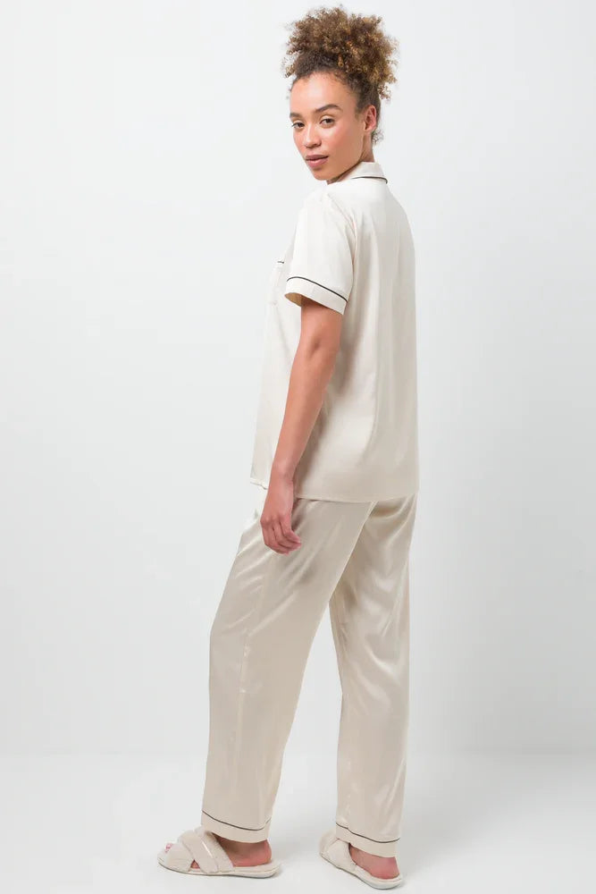 Short Sleeve Button Through Pyjamas Natural (2)
