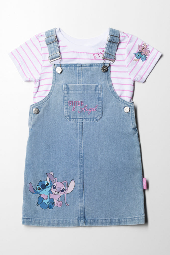 Stitch Pinafore Set Light Wash