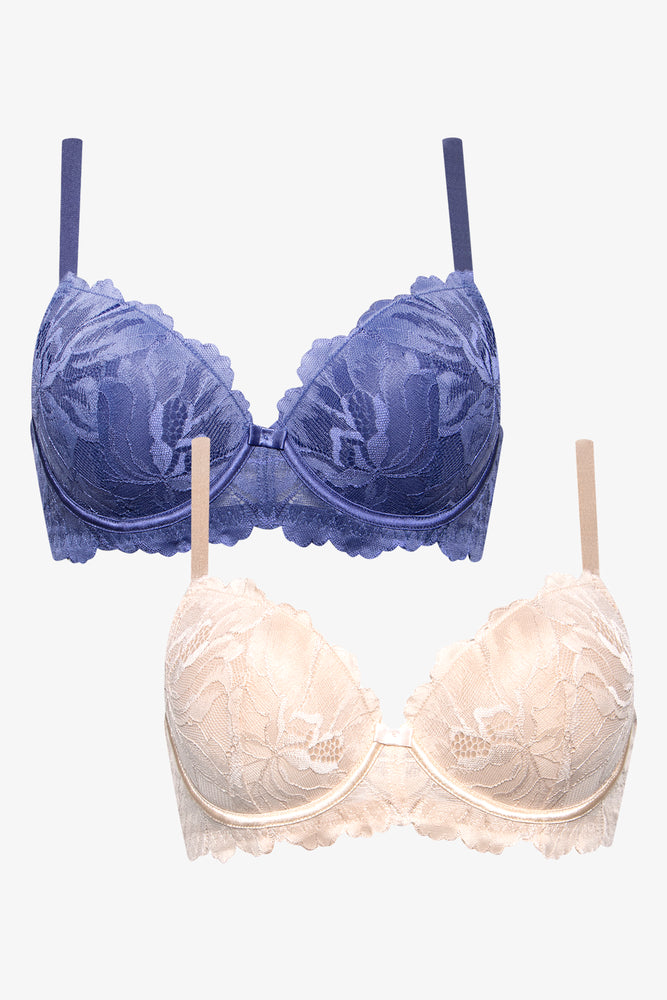 2 Pack Summer Lace Balconette Bra Blue (1)