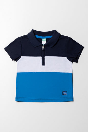 Colour Block Golfer Navy  White And Blue