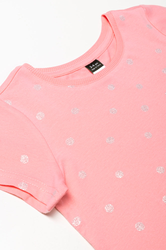 Glitter Spot Printed T-Shirt Coral Pink (1)