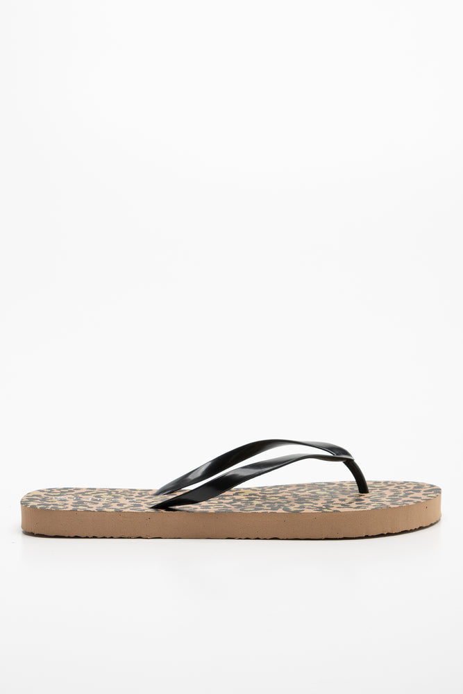 Leopard Print Flip Flop Black