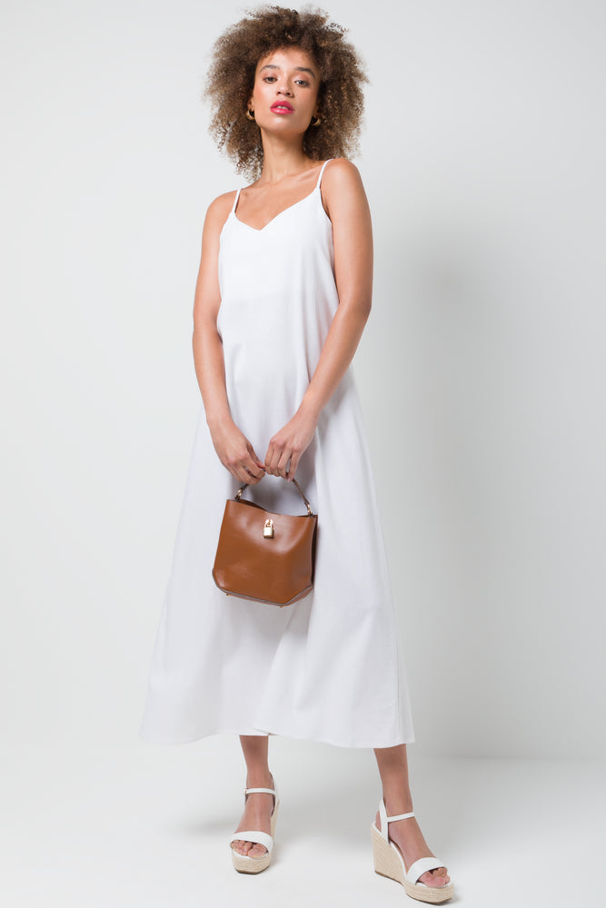 Linen Strappy Maxi Dress White