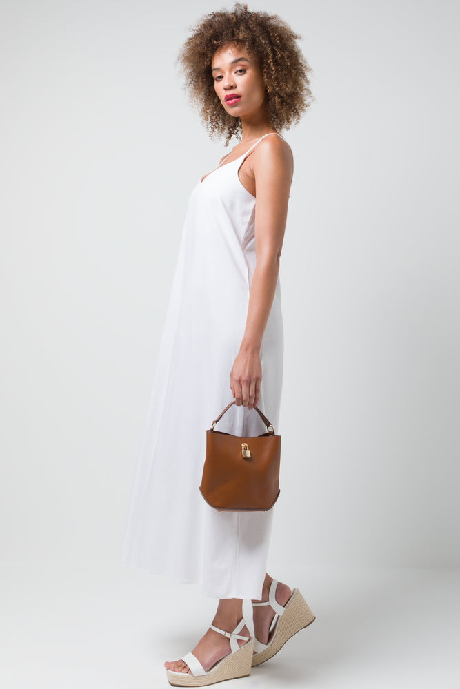 Linen Strappy Maxi Dress White (1)