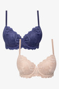 Plus Size 2 Pack Summer Lace Balconette Bras Navy And Natural