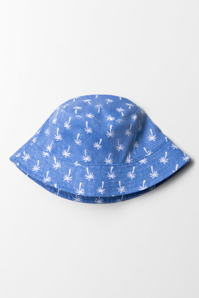 Palm Print Bucket Hat Blue