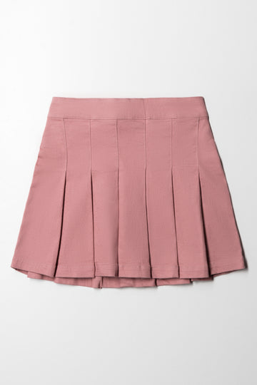 Pleated Denim Skirt Pink