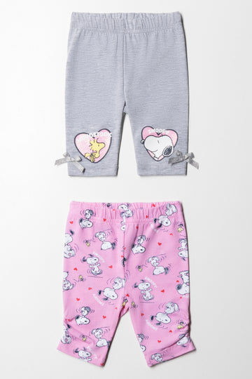 Snoopy 2 Pack Legging Grey & Pink