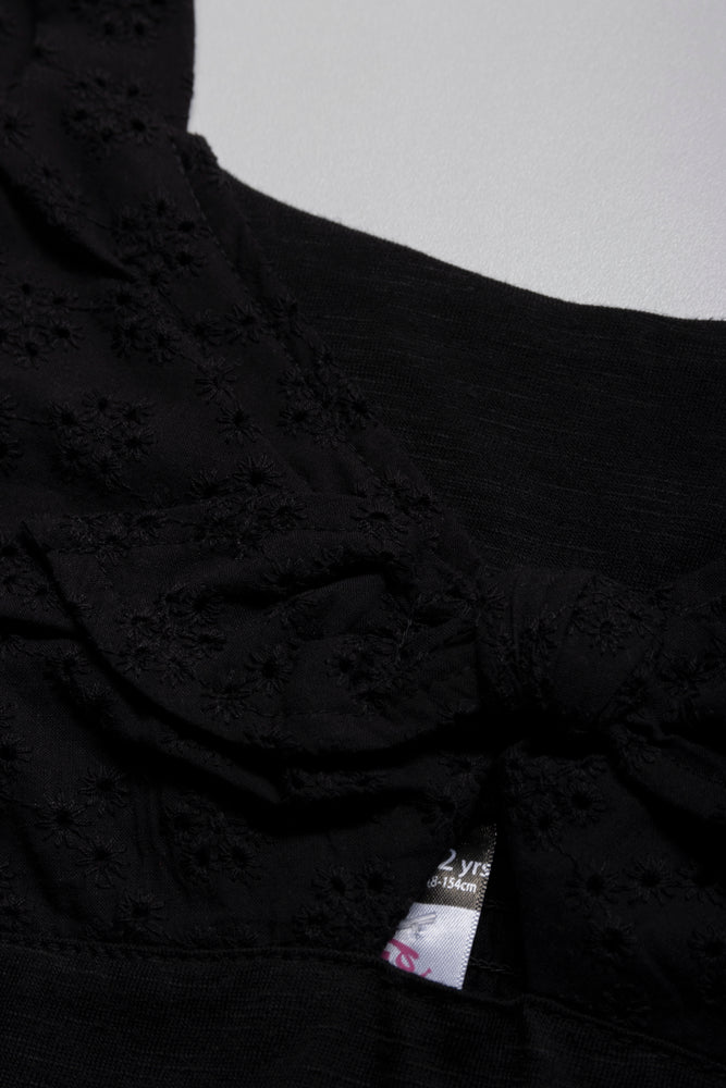 Front Tie Smoked Knit Top Black (1)