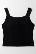 Front Tie Smoked Knit Top Black (2)