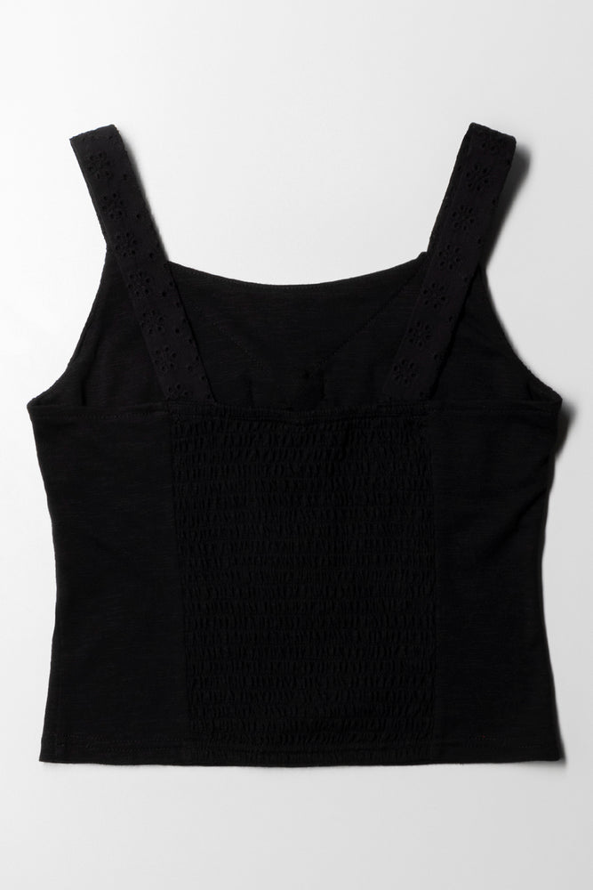 Front Tie Smoked Knit Top Black (2)