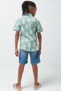 Palm Print Linen Shirt Sage (2)