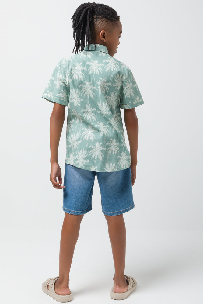 Palm Print Linen Shirt Sage (2)