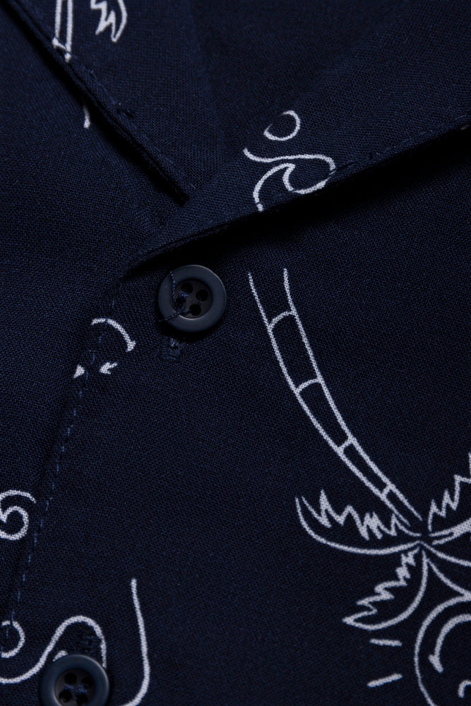 Short Sleeve Resort Collar Viscose Shirt Navy (1)