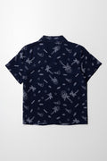 Short Sleeve Resort Collar Viscose Shirt Navy (3)