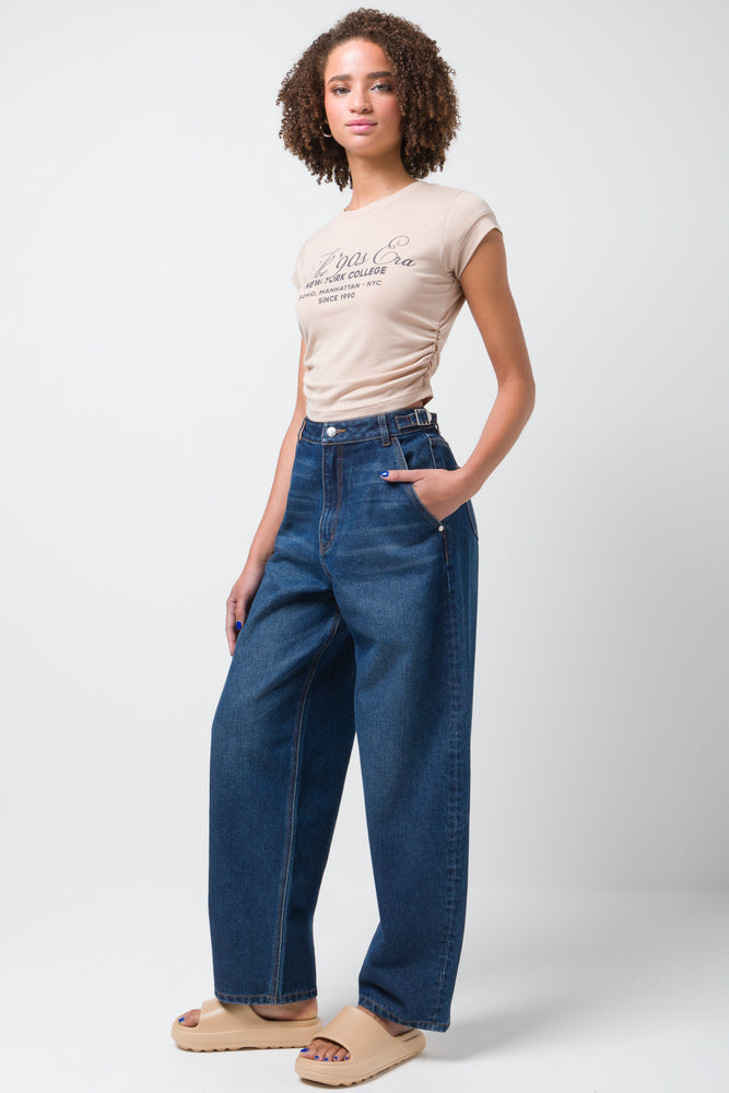 T-shirt with Suede Rouching Beige