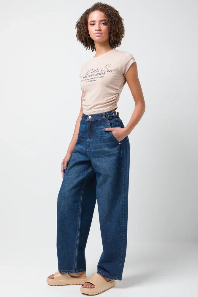 T-shirt with Suede Rouching Beige (1)
