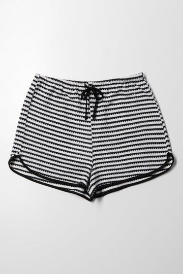 Crochet Like Pull On Shorts  Black & White