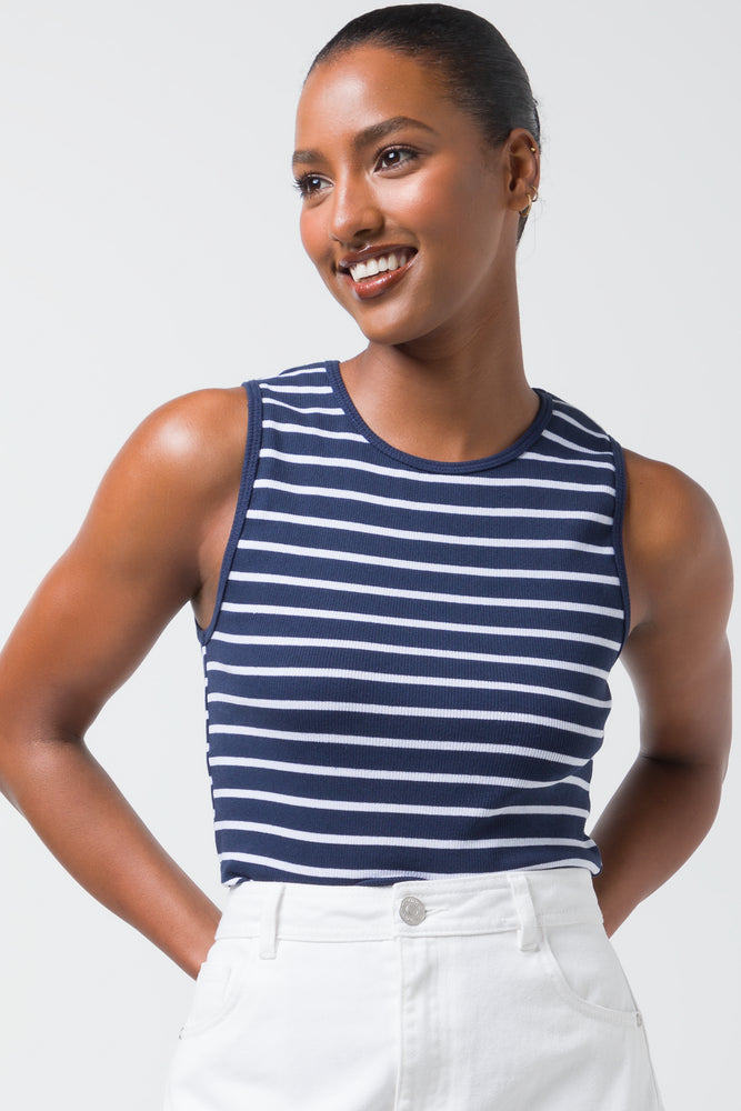 Stripe Rib Cotton Spandex Vest Navy