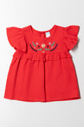 Frilly Embroidered Top Red