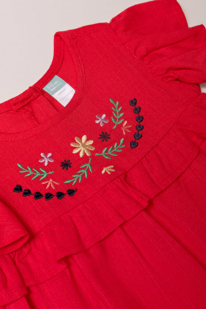 Frilly Embroidered Top Red (1)