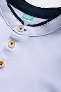 Denim Dungaree With Mandarin Collar Pique Tee Set Indigo (3)