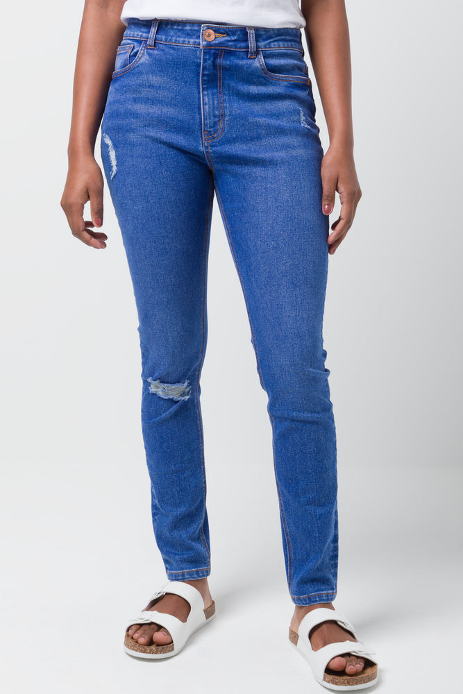 Ripped Knee Skinny Denim Jean Blue (1)