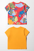 2 Pack Turtle Printed T-Shirts Orange & Red (3)