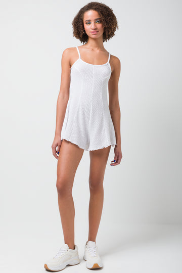 Textured Knit Playsuit White