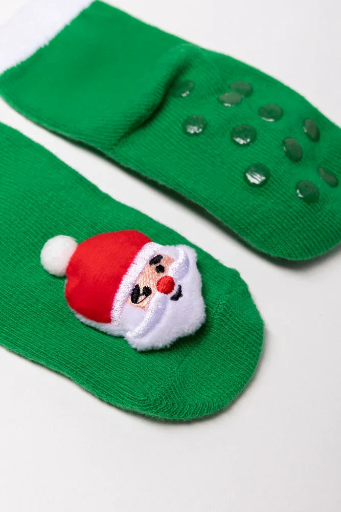 2 Pack Father Christmas Socks Green (1)
