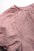 Puff Sleeve Textured Woven Skirts Sets Dusty Pink (1)