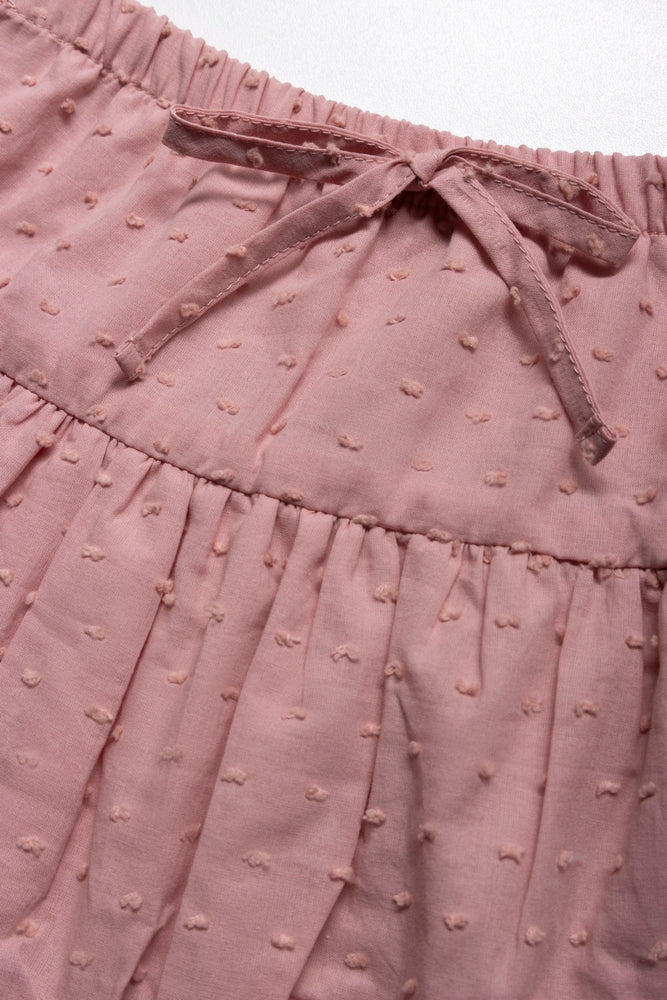 Puff Sleeve Textured Woven Skirts Sets Dusty Pink (3)