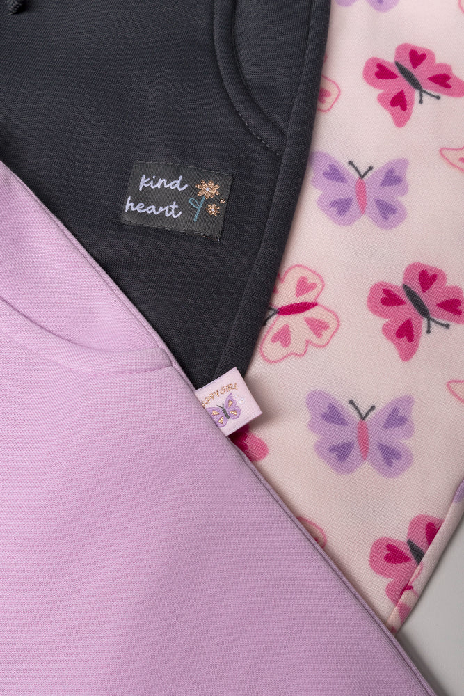 3 Pack Butterfly Trackpants Dark Grey, Pink And Purple