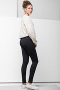 Rib Wide Waist Leggings Black (1)