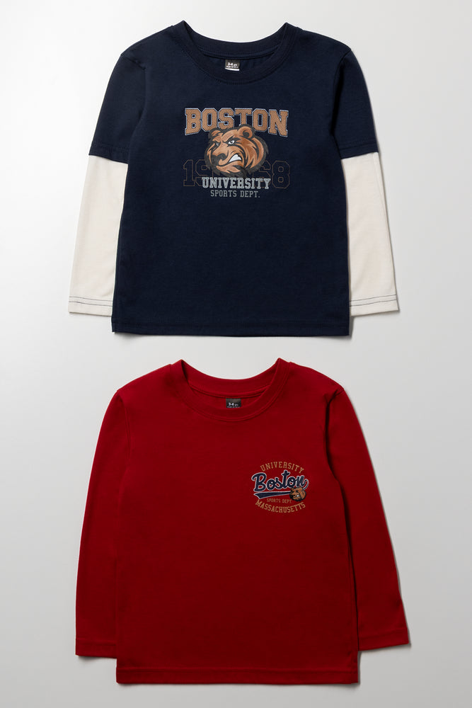 2 Pack Tiger Long Sleeve T-Shirts Navy & Red