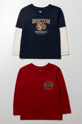 2 Pack Tiger Long Sleeve T-Shirts Navy & Red
