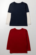 2 Pack Tiger Long Sleeve T-Shirts Navy & Red (2)