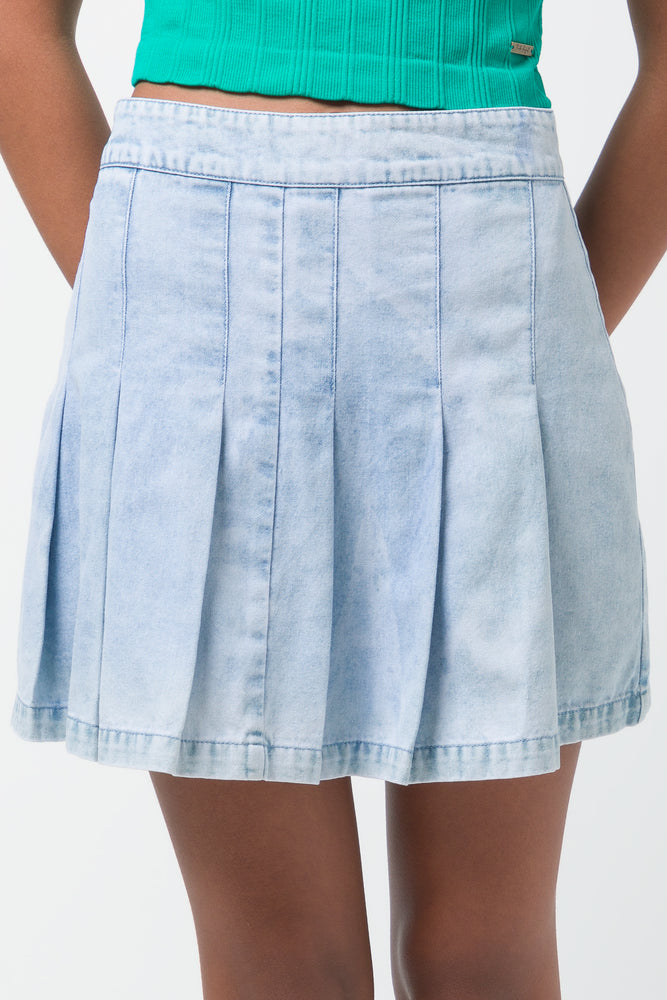 Pleated Denim Skirt Light Blue