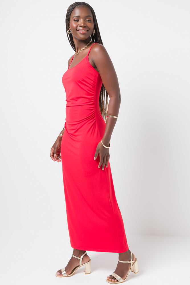 Strappy Side Ruched Dress Red
