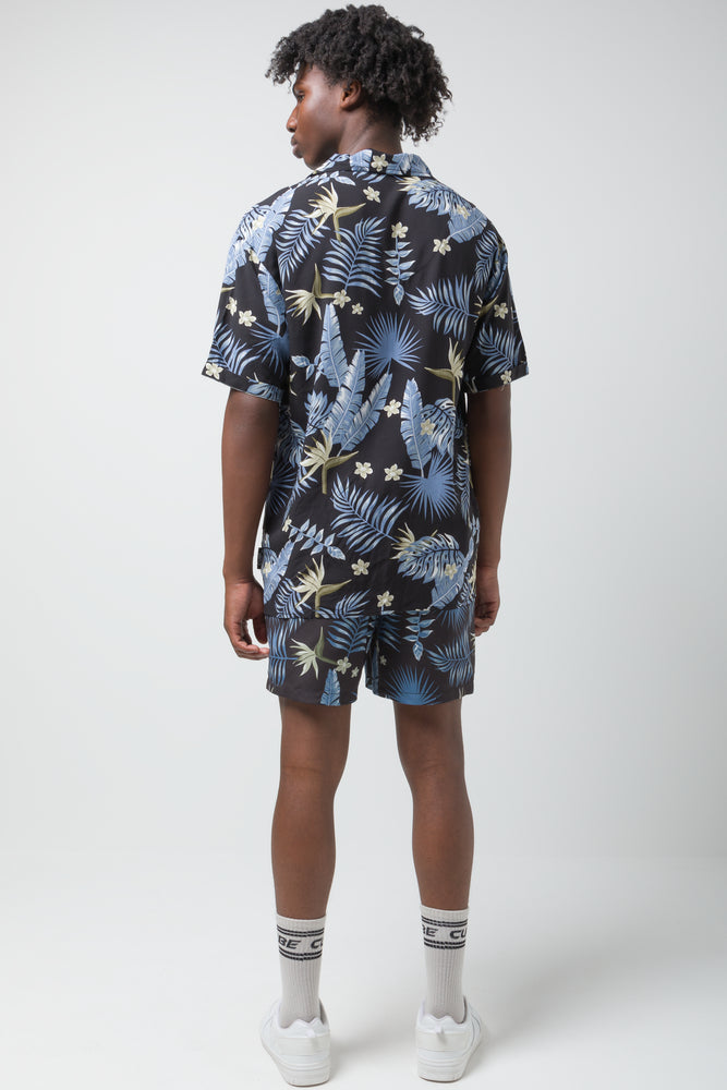 Leaf Short Sleeve Shirt Blue And Black (2)