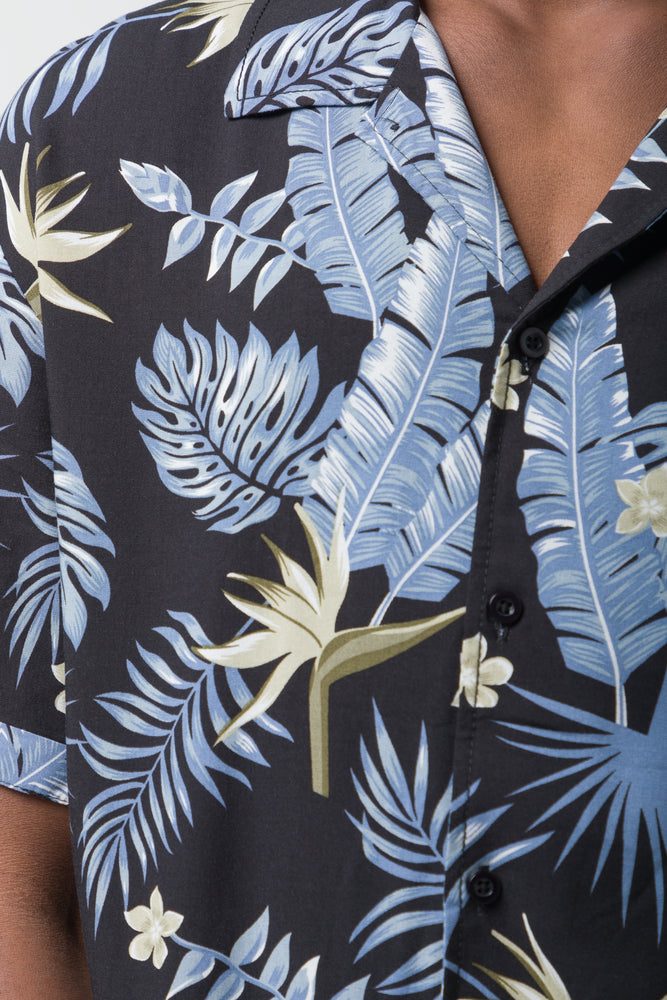 Leaf Short Sleeve Shirt Blue And Black (3)