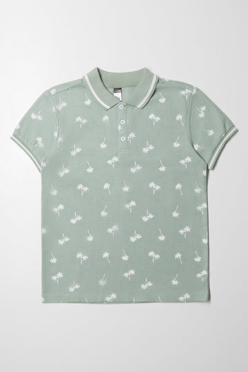 Palm Tree Short Sleeve Golfer Green