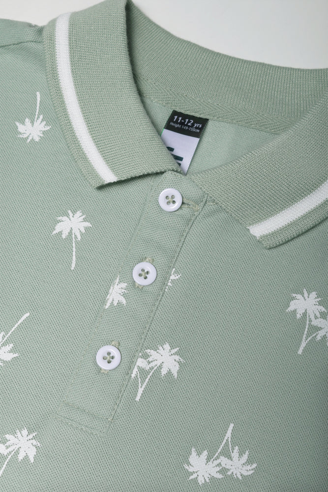 Palm Tree Short Sleeve Golfer Green