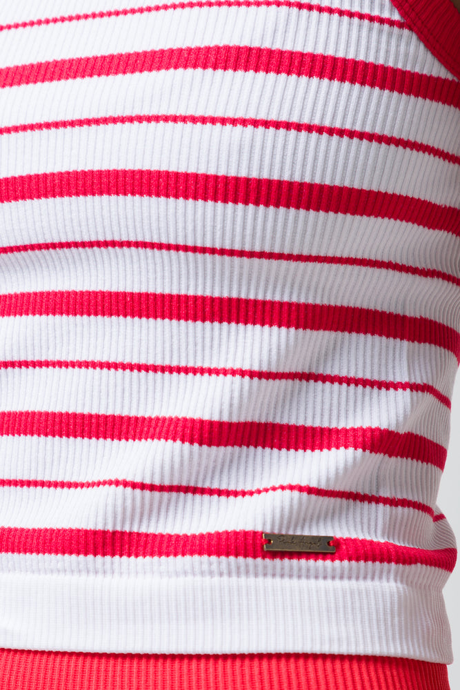 Seamless Stripe Strappy Vest Red (3)