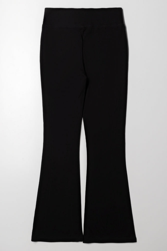 Rib Waist Flare Legging Black (2)
