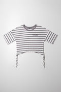 Curved Hem Stripe Short Sleeve T-Shirt Grey