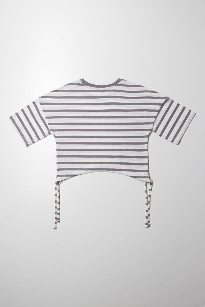 Curved Hem Stripe Short Sleeve T-Shirt Grey (2)