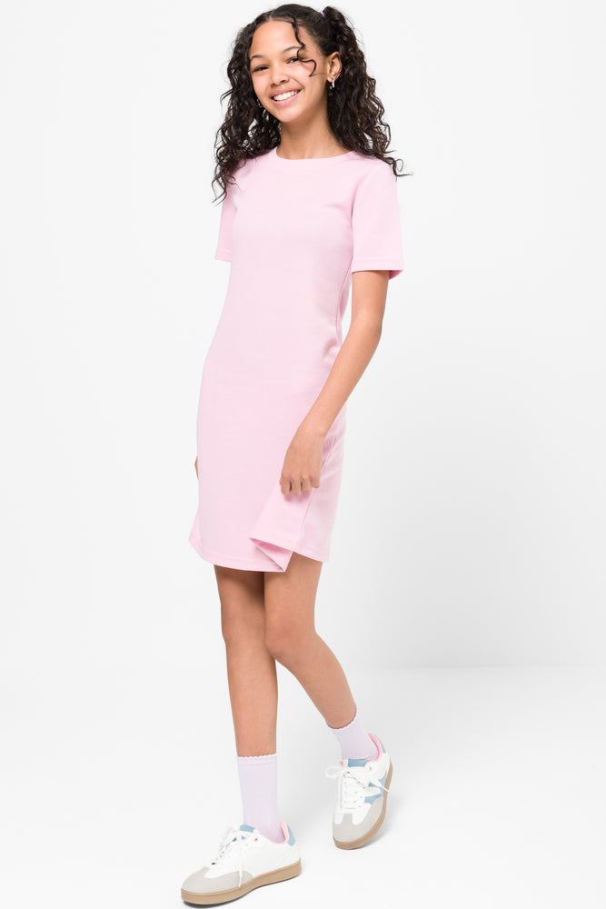 Rib Fit And Flare Dress Pink (1)