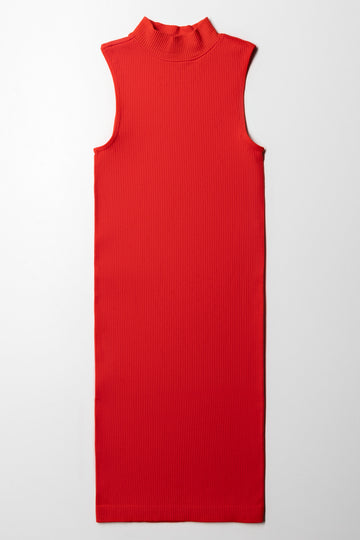 Seamless Turtle Neck Sleeveless Dress Red