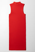 Seamless Turtle Neck Sleeveless Dress Red (2)